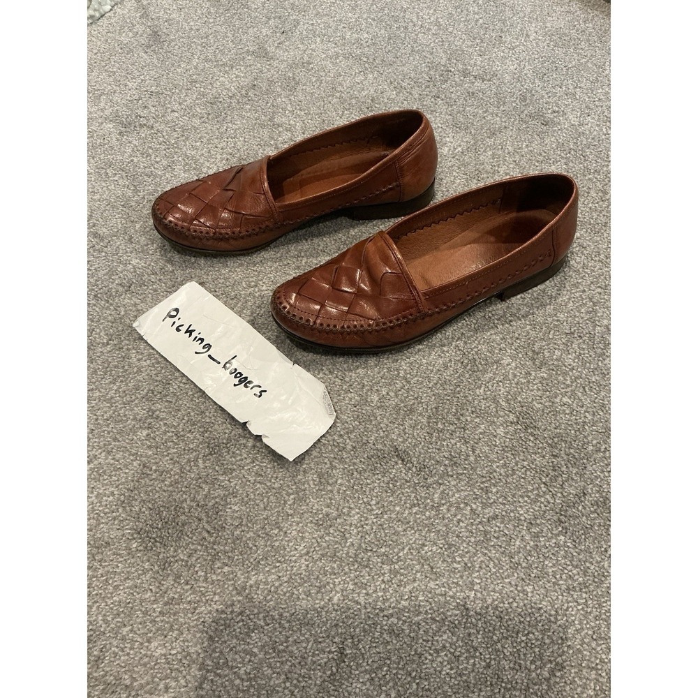 Jt Beckett Brown Leather Basket Weave Loafers Made In Italy Men's Size 8 1/2